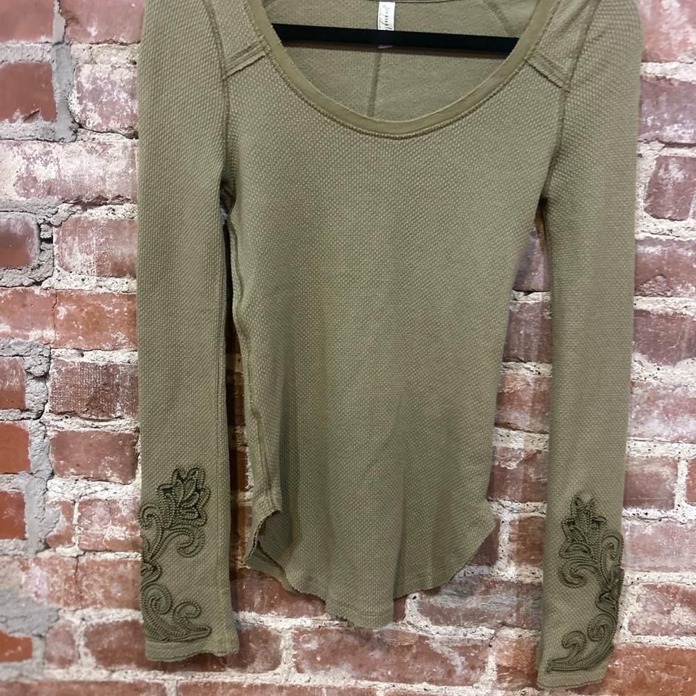 Free People Sage Embroidered Long Sleeve Top
